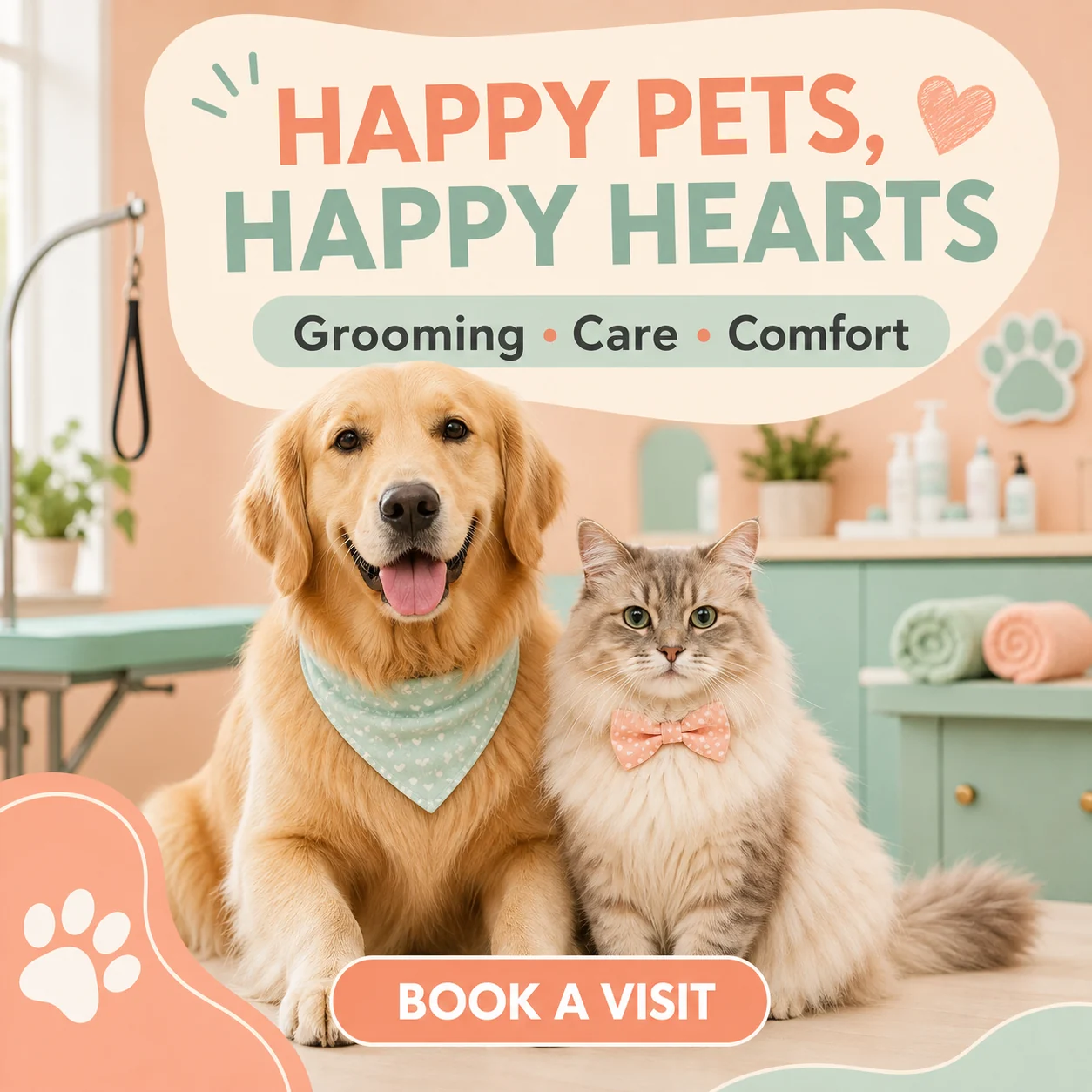 Pet grooming promotional social media design